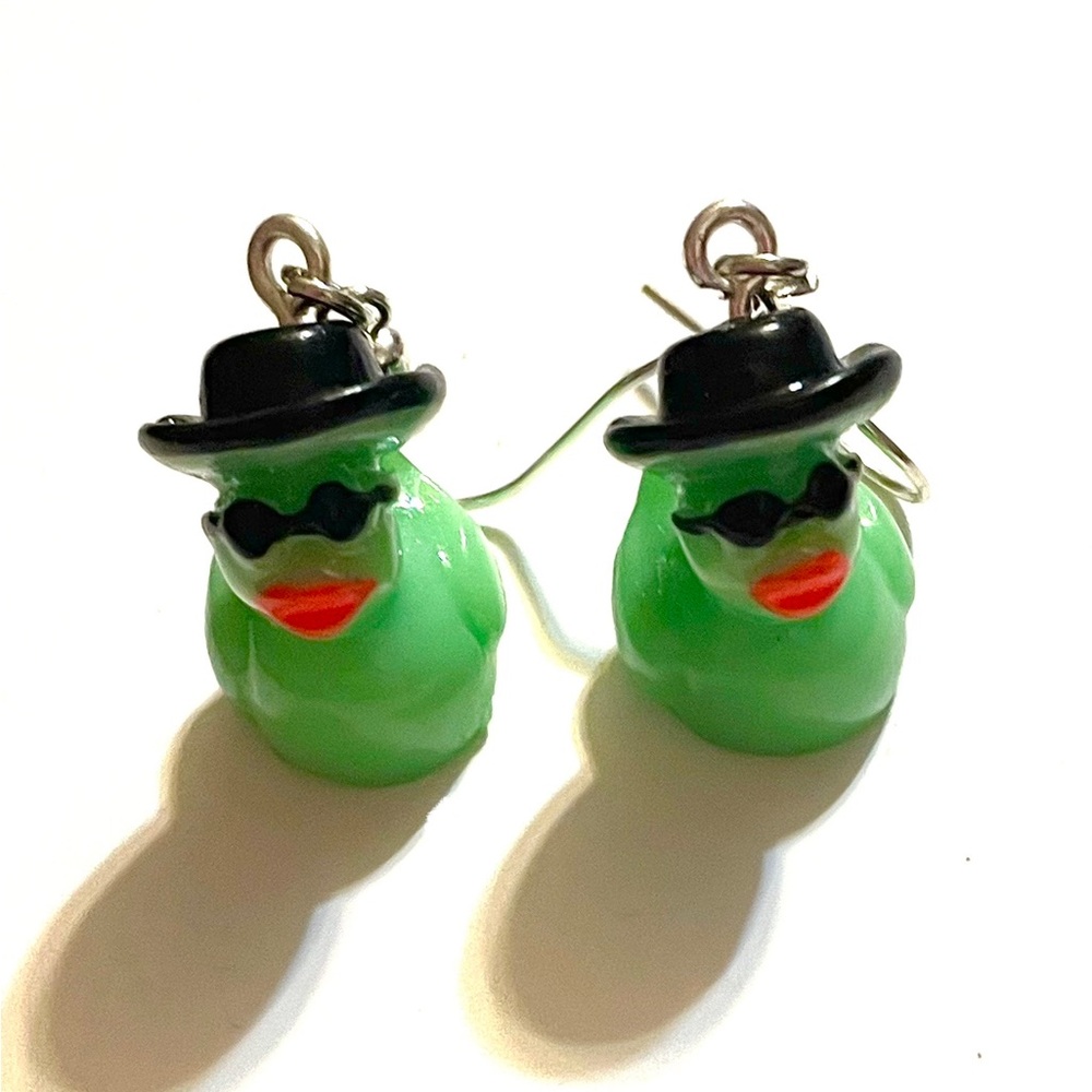 Green Cowboy Rubber Duck Earrings